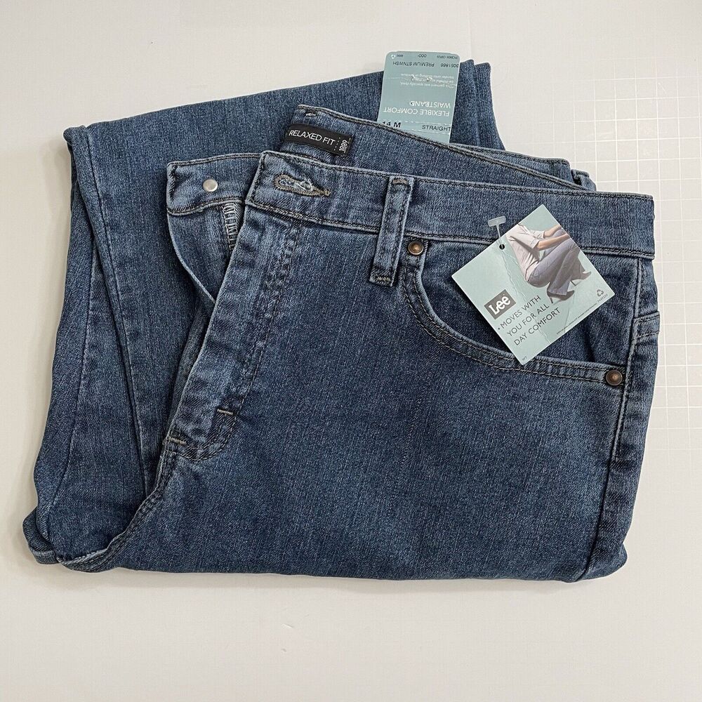 Lee Women Relaxed Fit Straight Leg Jeans Size‎ 14 Medium Premium Stonewash NWT